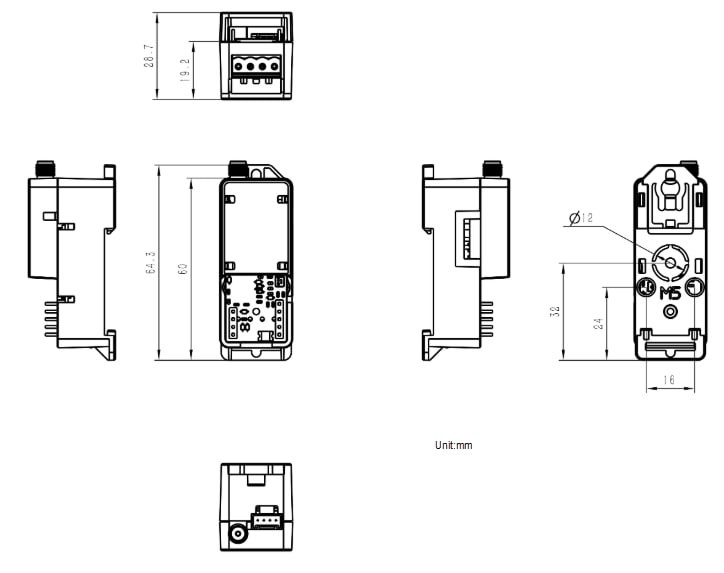 Mechanical Drawing - M5Stack A152-EU868 Atom DTU LoRaWAN-EU868